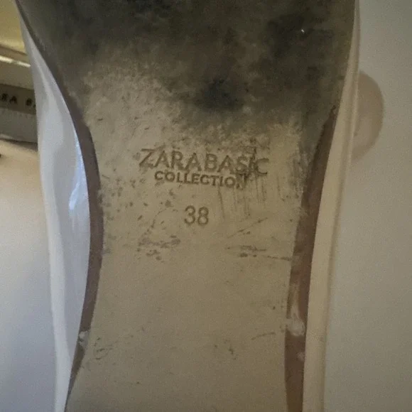 Zara‎ Patent Leather Shoes Loafers Women's 38 Beige Bow Preppy Working Flats - Picture 8 of 8